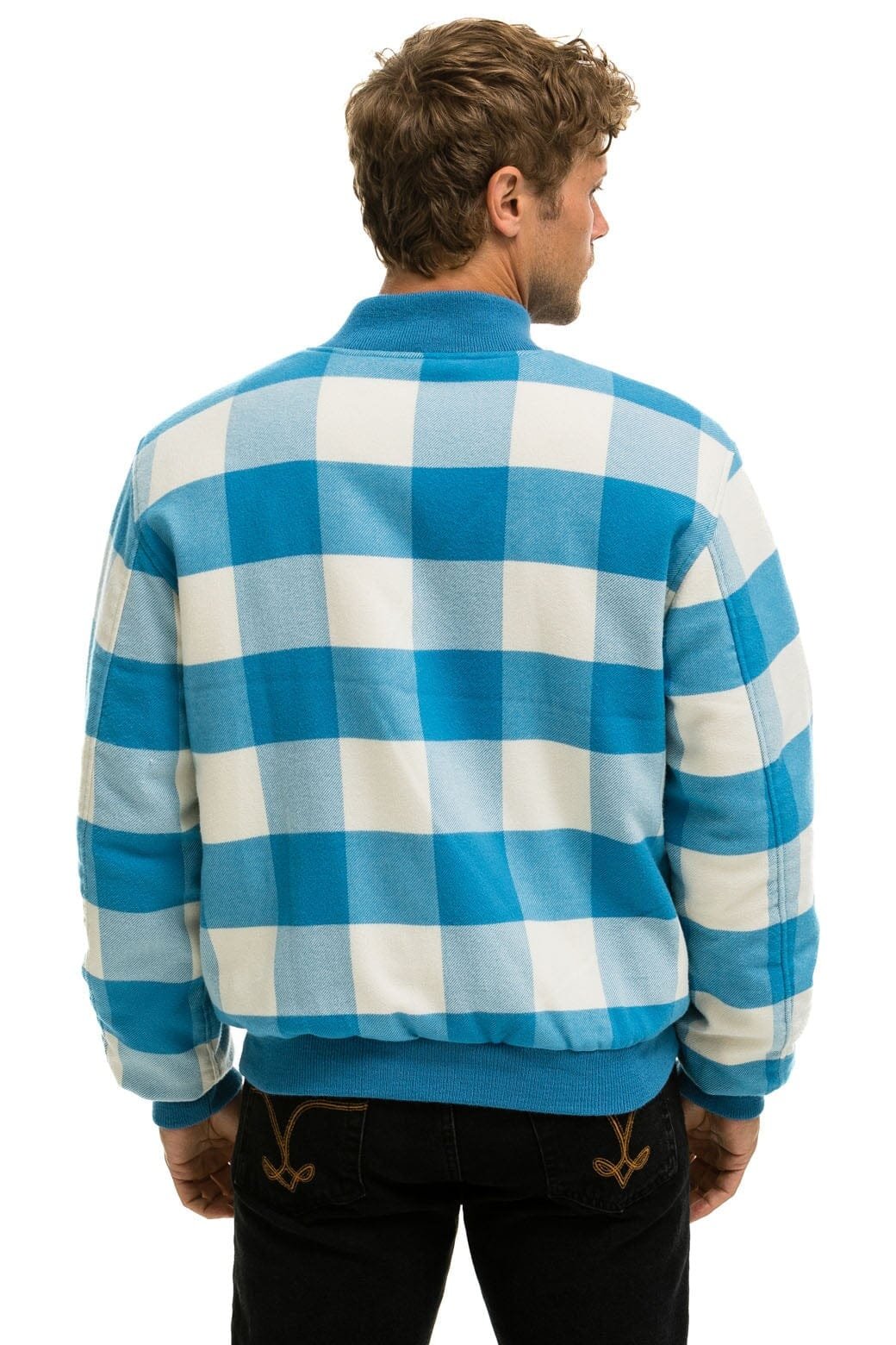 PLAID UNISEX VARSITY JACKET - SKY PLAID - 图片 6