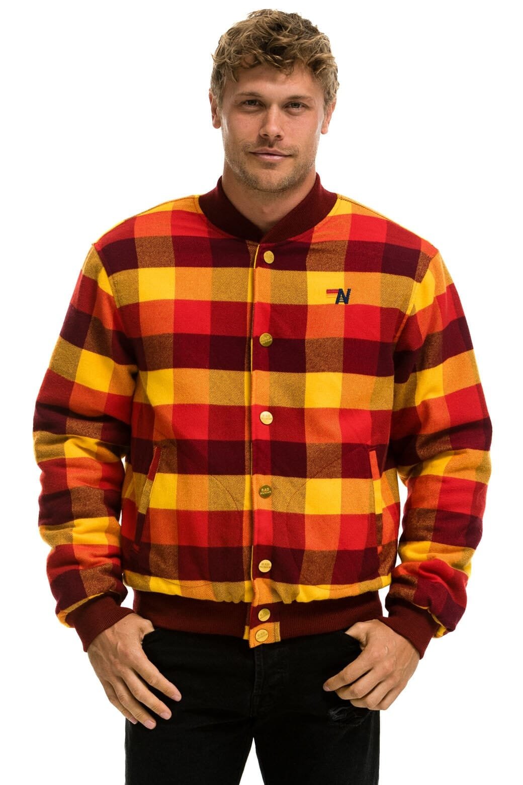 Alternative view of PLAID UNISEX VARSITY JACKET - SURFY PLAID