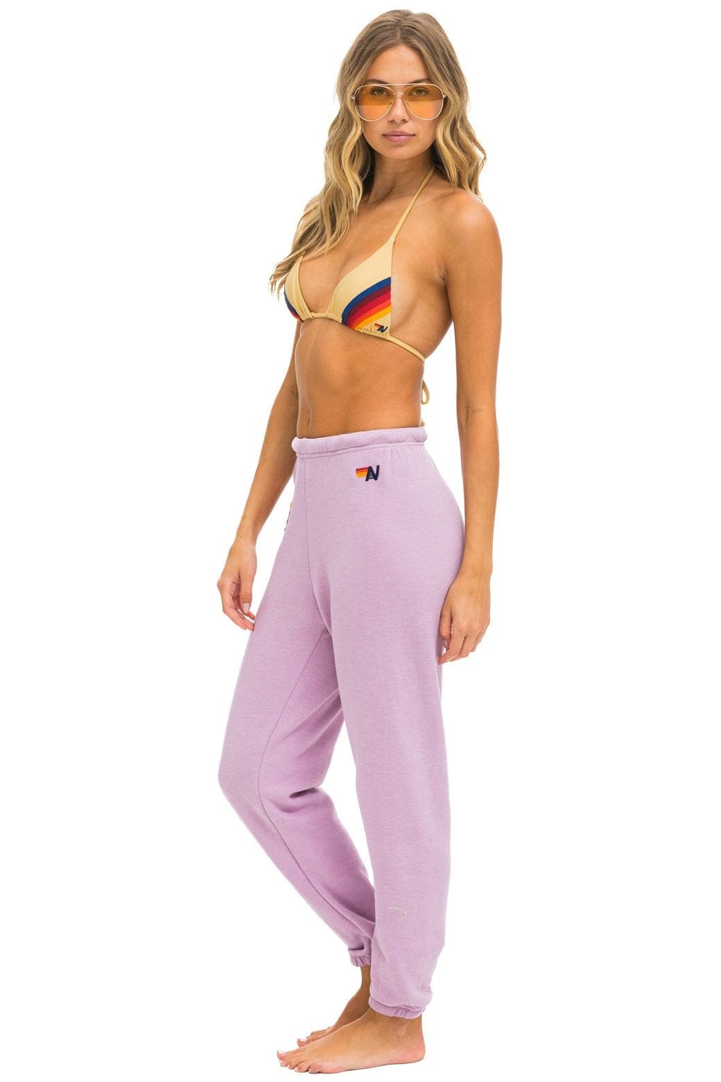 RAINBOW HEART STITCH SWEATPANTS - MAUVE - 图片 3