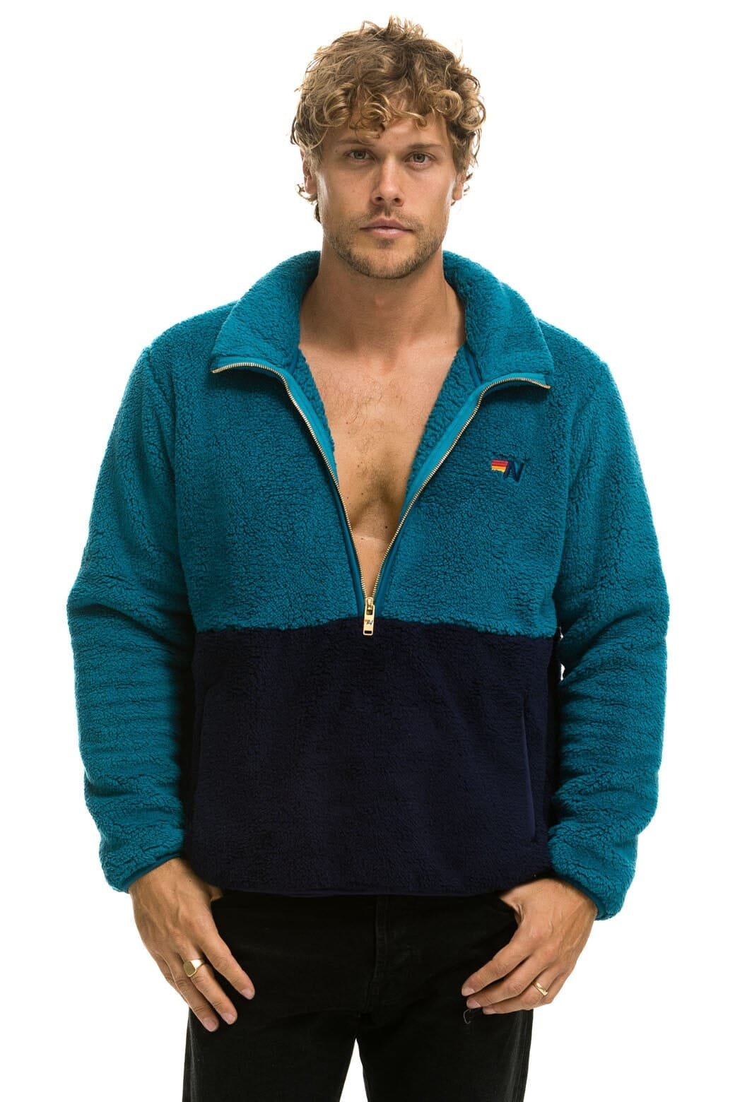 TEDDY UNISEX HALF ZIP COLOR BLOCK JACKET - CAPRI - 图片 2