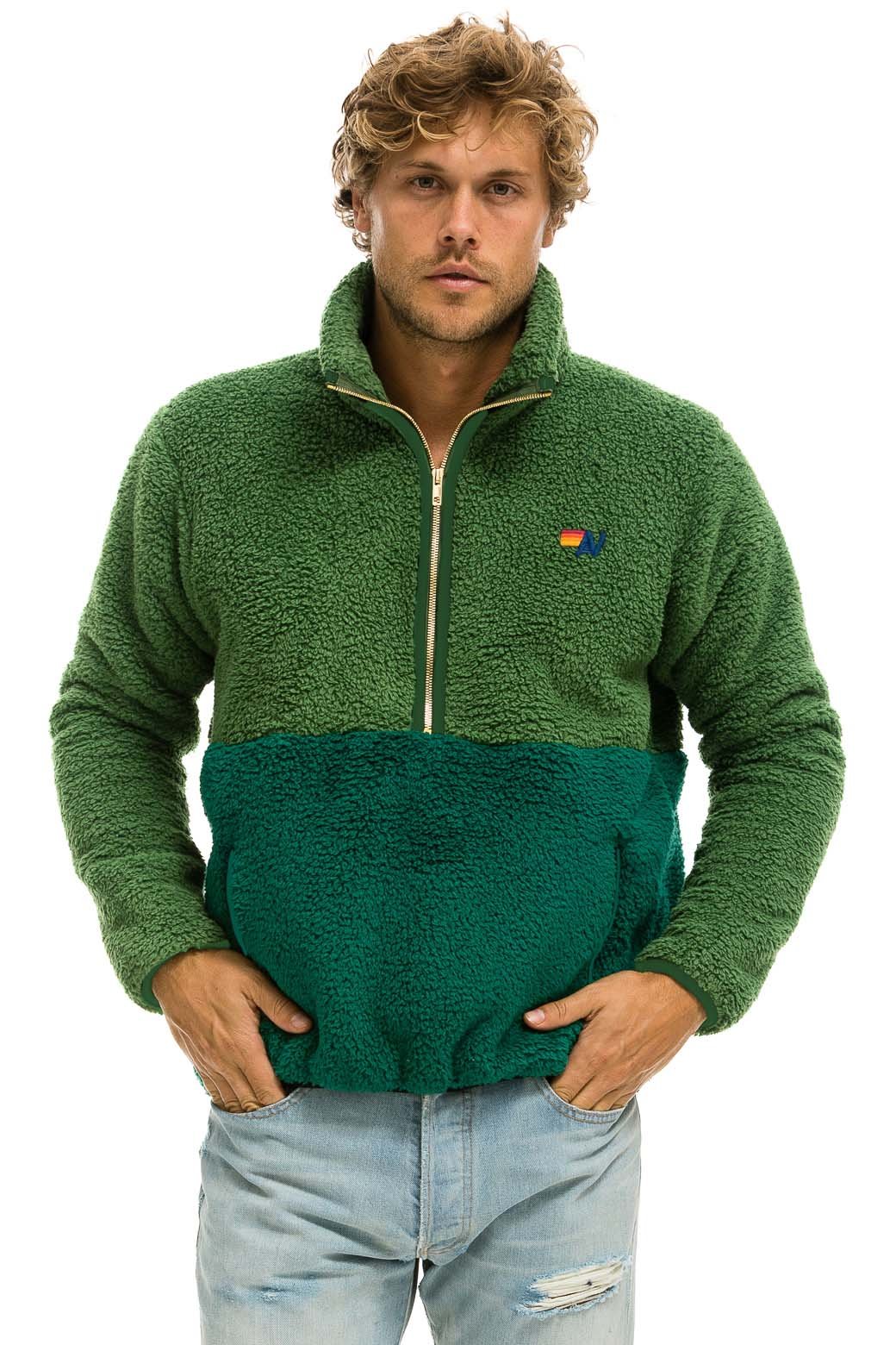 Alternative view of TEDDY UNISEX HALF ZIP COLOR BLOCK JACKET - GARDEN GREEN