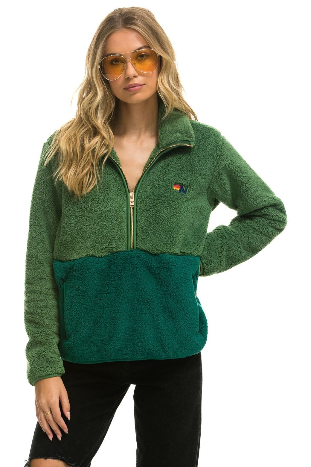 TEDDY UNISEX HALF ZIP COLOR BLOCK JACKET - GARDEN GREEN - 图片 7