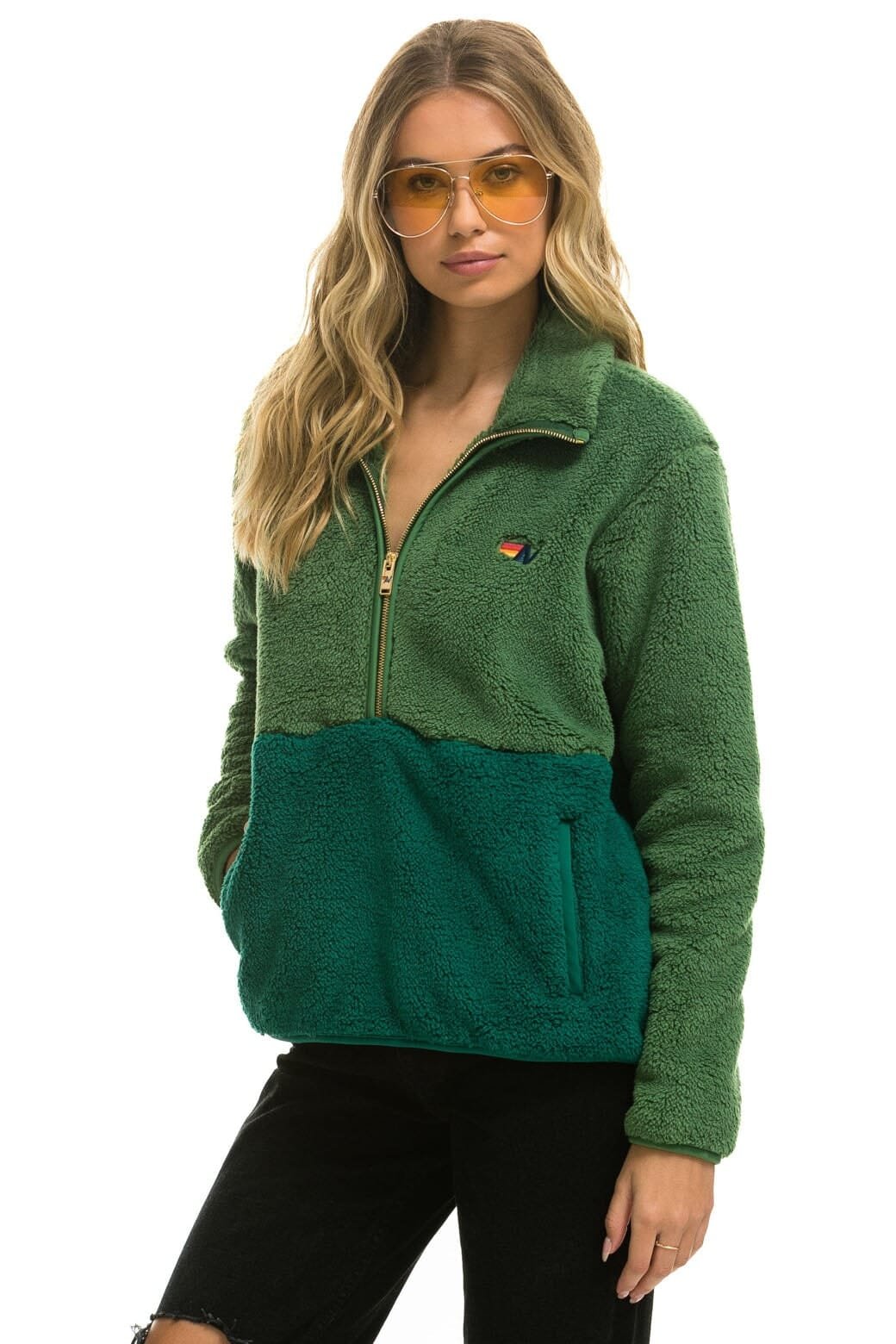 TEDDY UNISEX HALF ZIP COLOR BLOCK JACKET - GARDEN GREEN - 图片 3