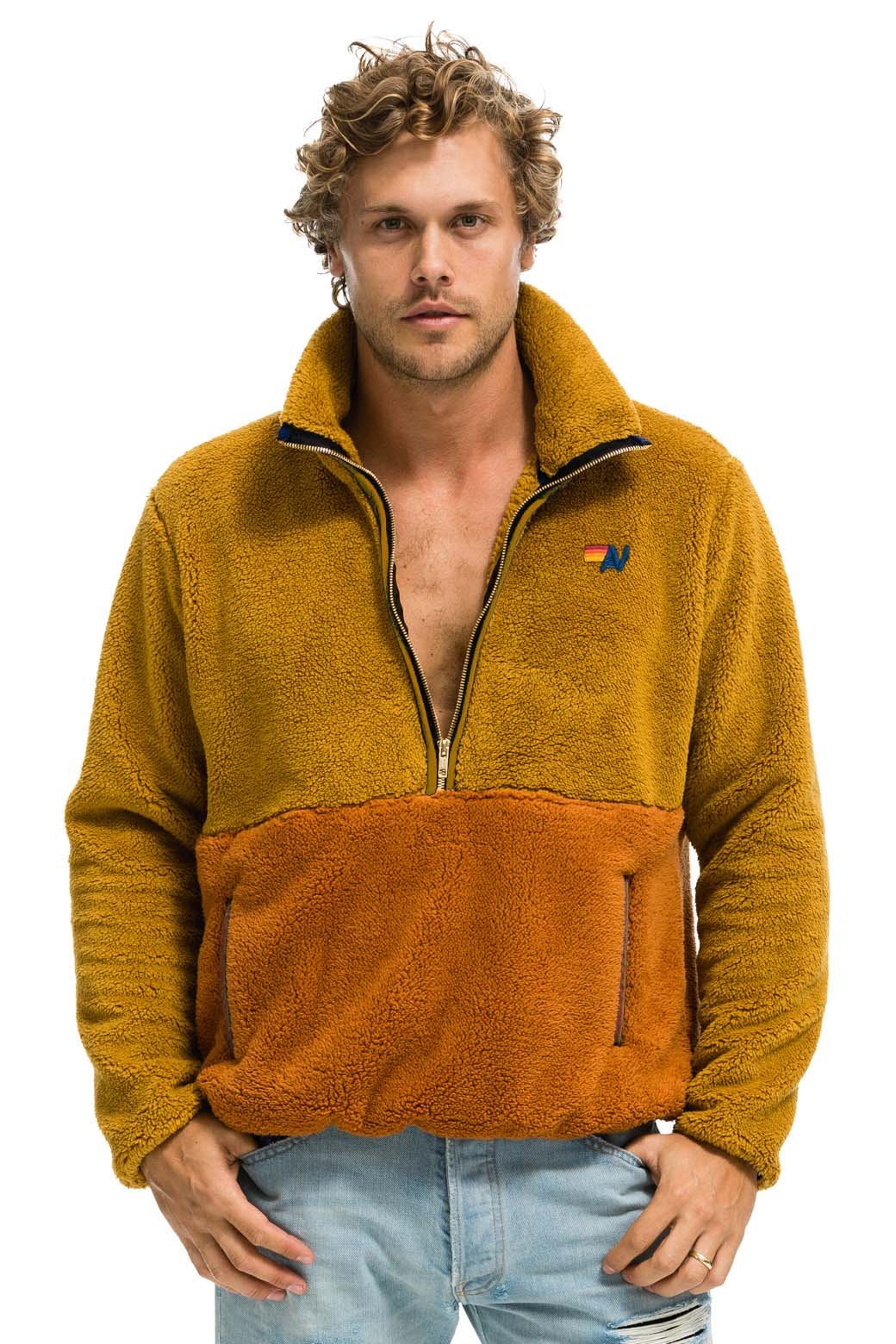 Alternative view of TEDDY UNISEX HALF ZIP COLOR BLOCK JACKET - HONEY