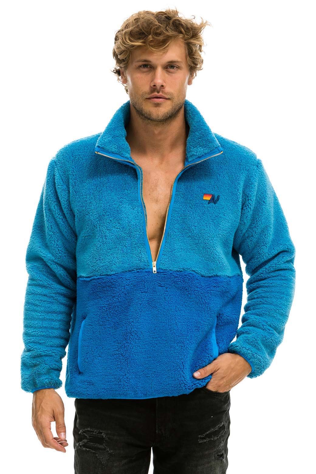 Alternative view of TEDDY UNISEX HALF ZIP COLOR BLOCK JACKET - OCEAN