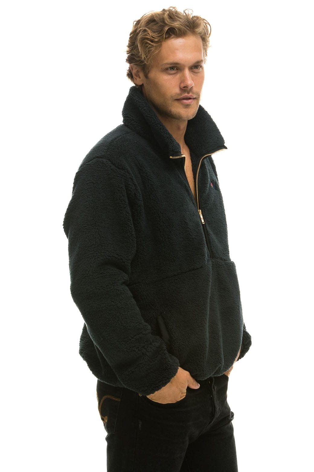 TEDDY UNISEX HALF ZIP JACKET - BLACK - 图片 6