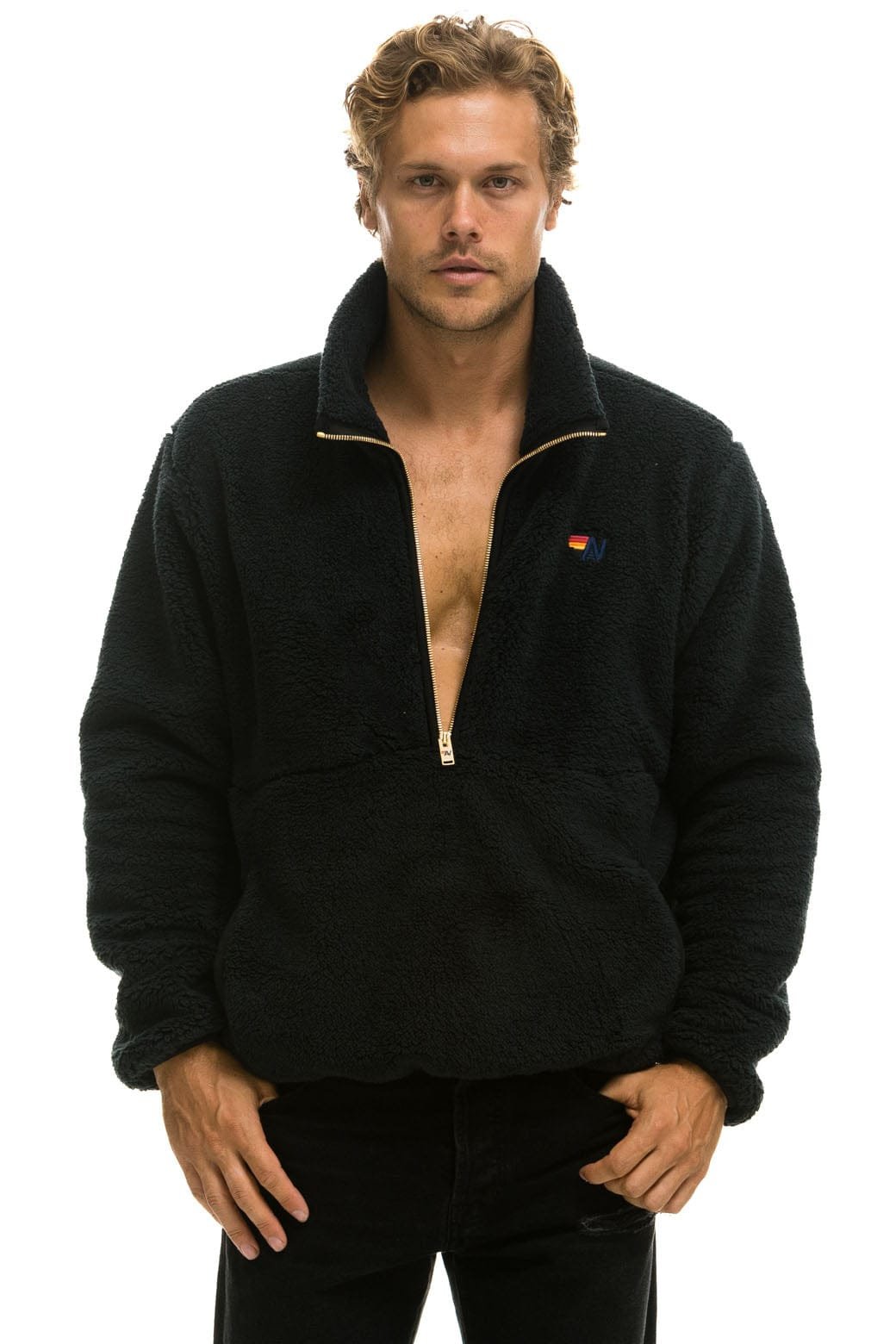 Alternative view of TEDDY UNISEX HALF ZIP JACKET - BLACK