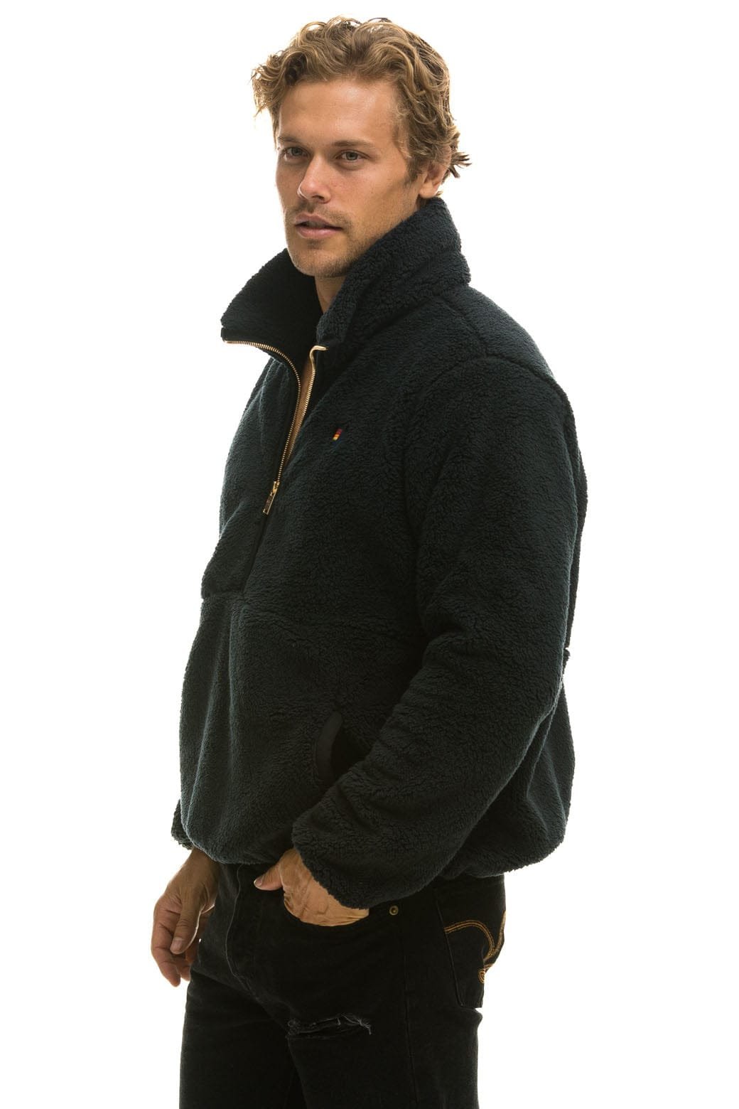 TEDDY UNISEX HALF ZIP JACKET - BLACK - 图片 4