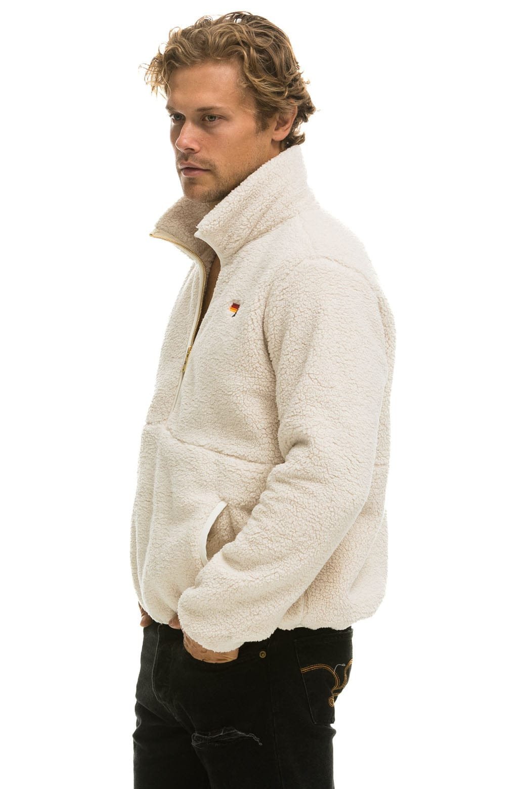 TEDDY UNISEX HALF ZIP JACKET - VINTAGE WHITE - 图片 4