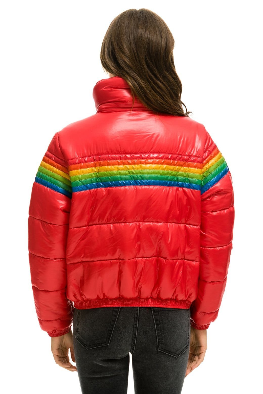 6 STRIPE LUXE APRES PUFFER JACKET - GLOSSY CHERRY - 图片 3