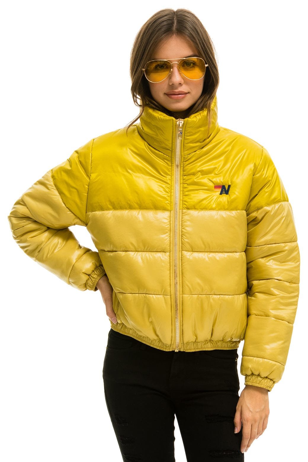 COLOR BLOCK HALF AND HALF APRES PUFFER JACKET - HONEY GLOSSY - Image 5