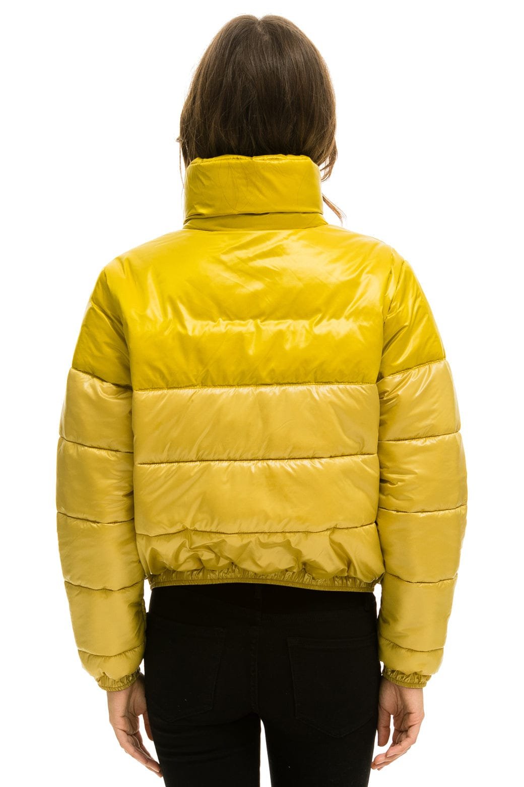 COLOR BLOCK HALF AND HALF APRES PUFFER JACKET - HONEY GLOSSY - Image 3