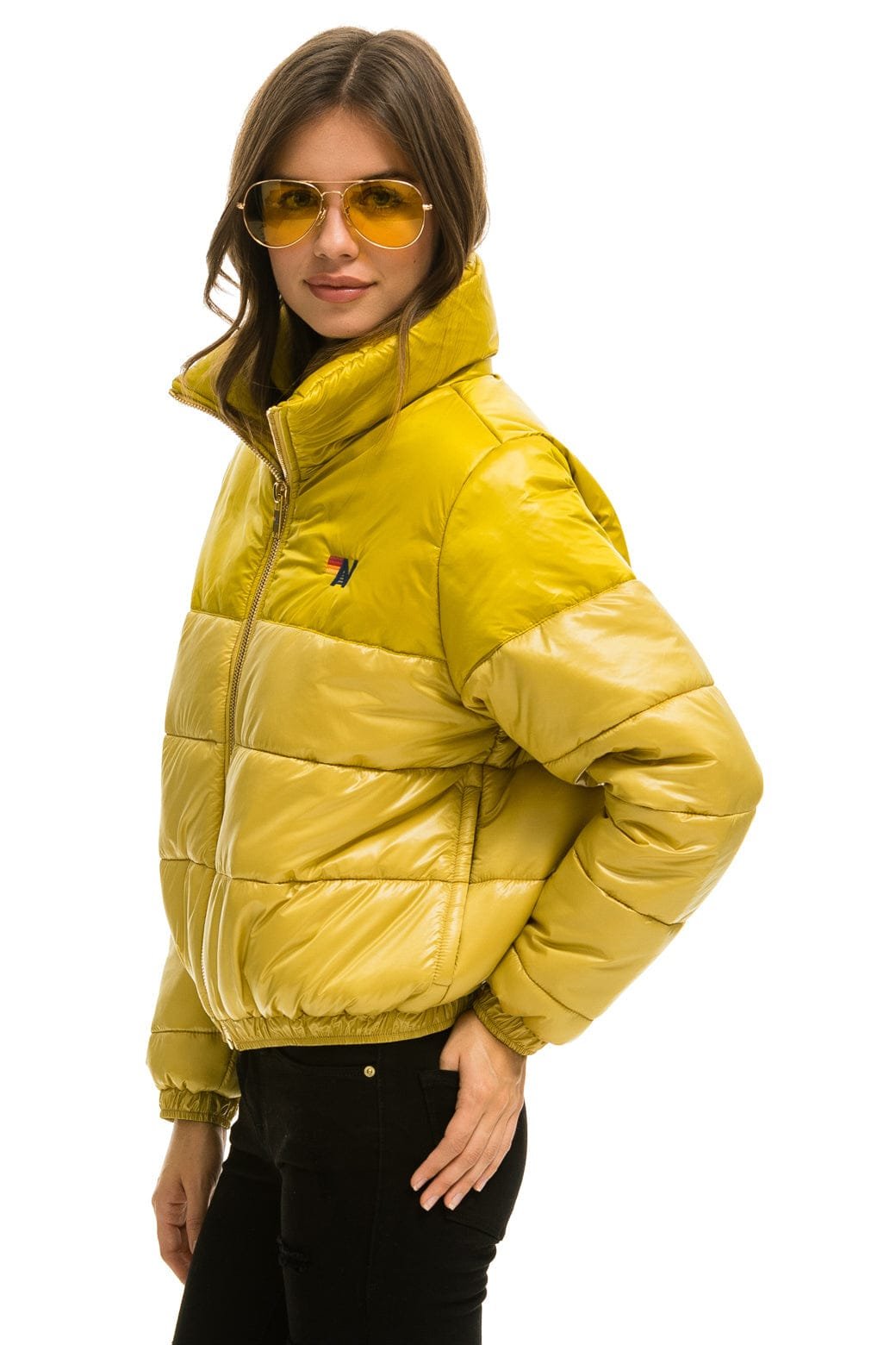 Alternative view of COLOR BLOCK HALF AND HALF APRES PUFFER JACKET - HONEY GLOSSY