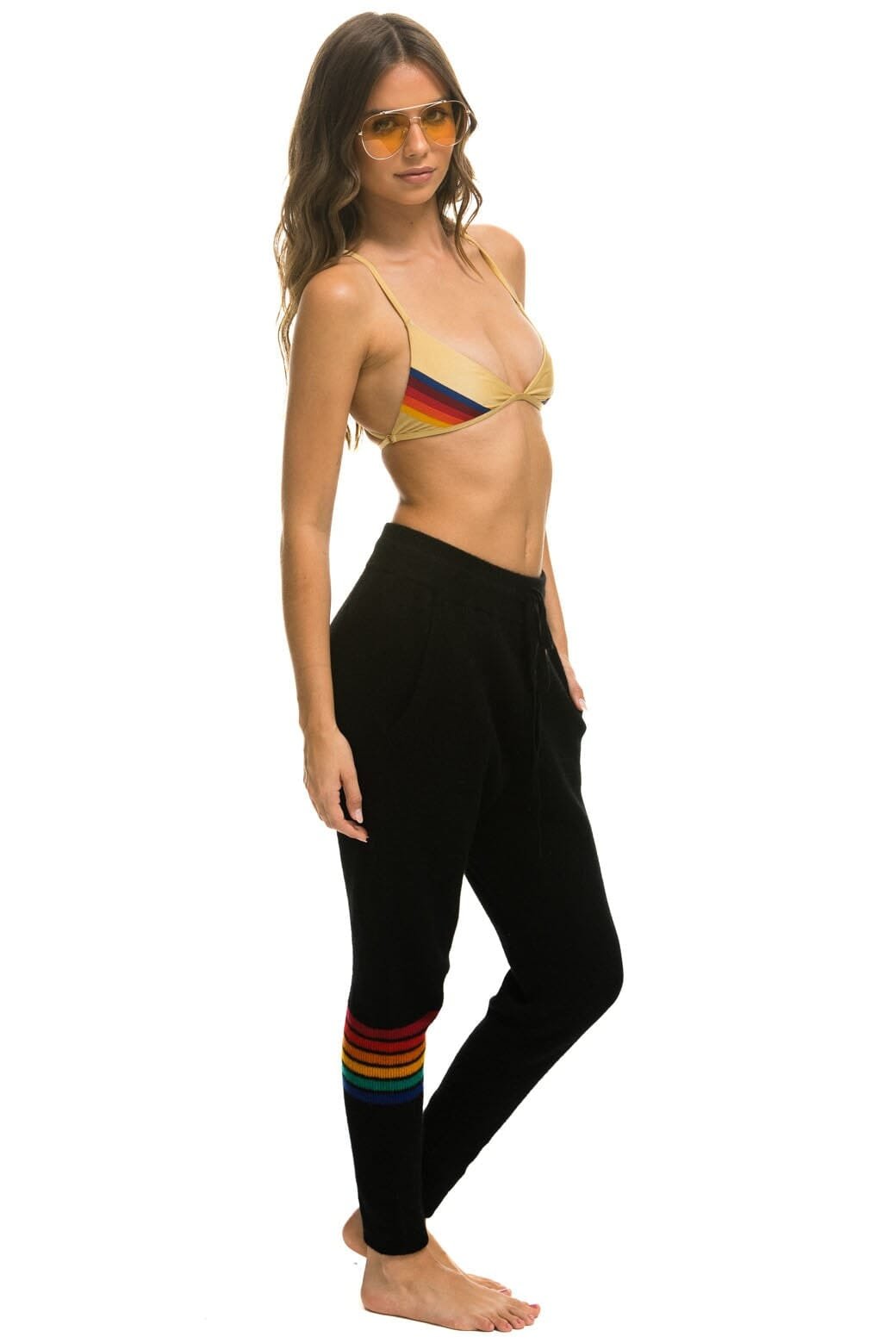 RAINBOW 6 STRIPE CASHMERE RELAXED FIT PANT - BLACK - Image 5