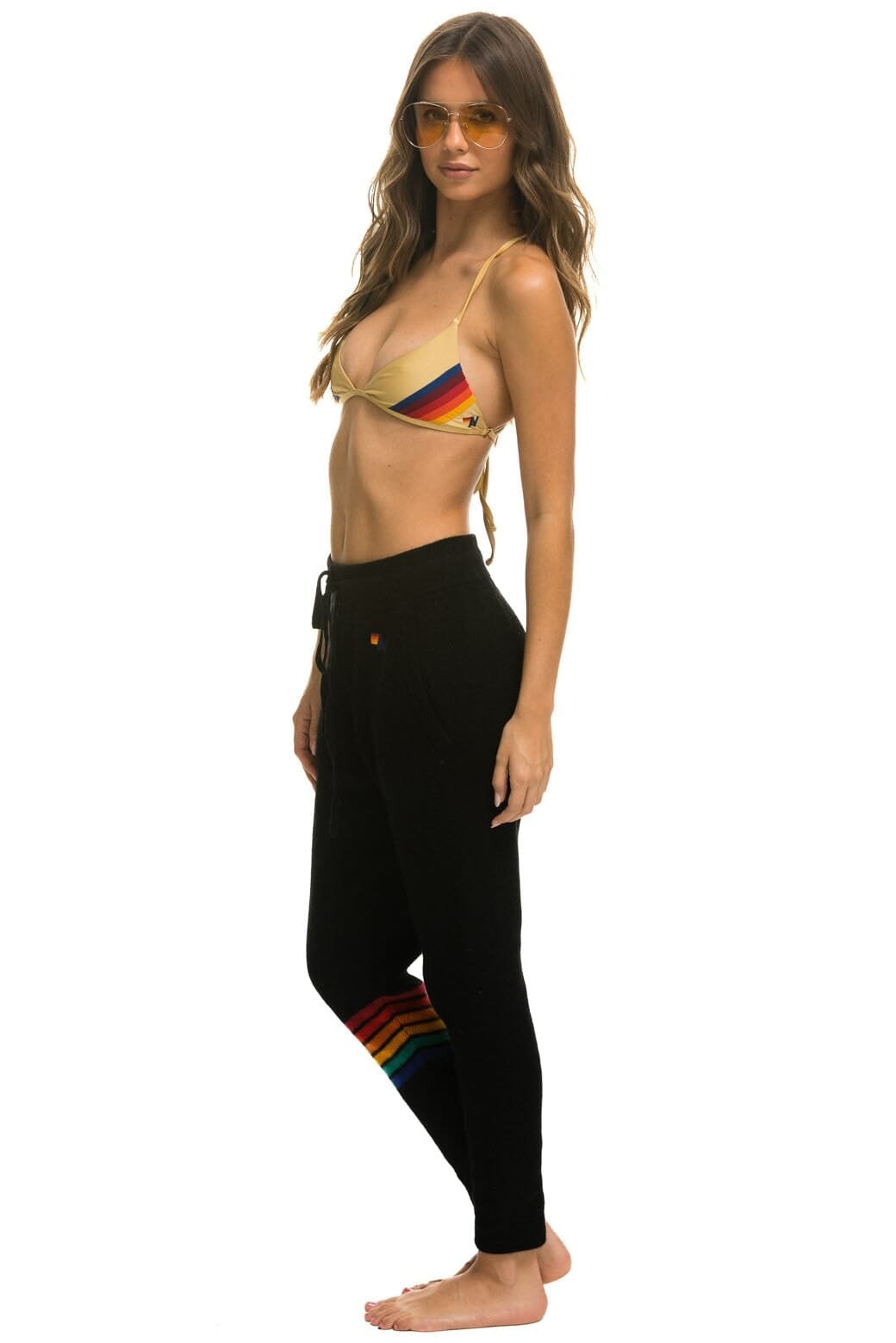 Alternative view of RAINBOW 6 STRIPE CASHMERE RELAXED FIT PANT - BLACK