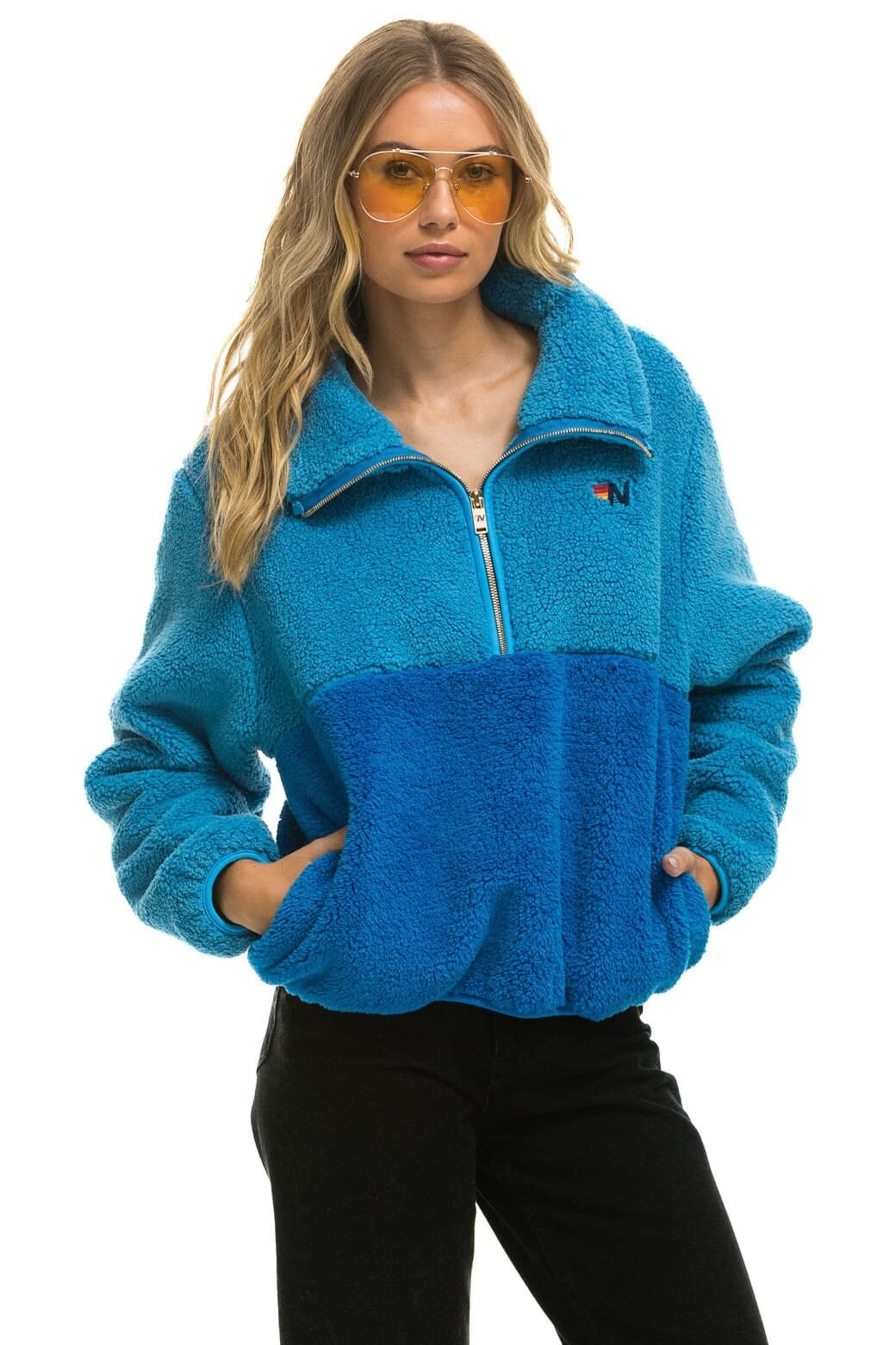 Alternative view of TEDDY APRES HALF ZIP COLOR BLOCK JACKET - OCEAN