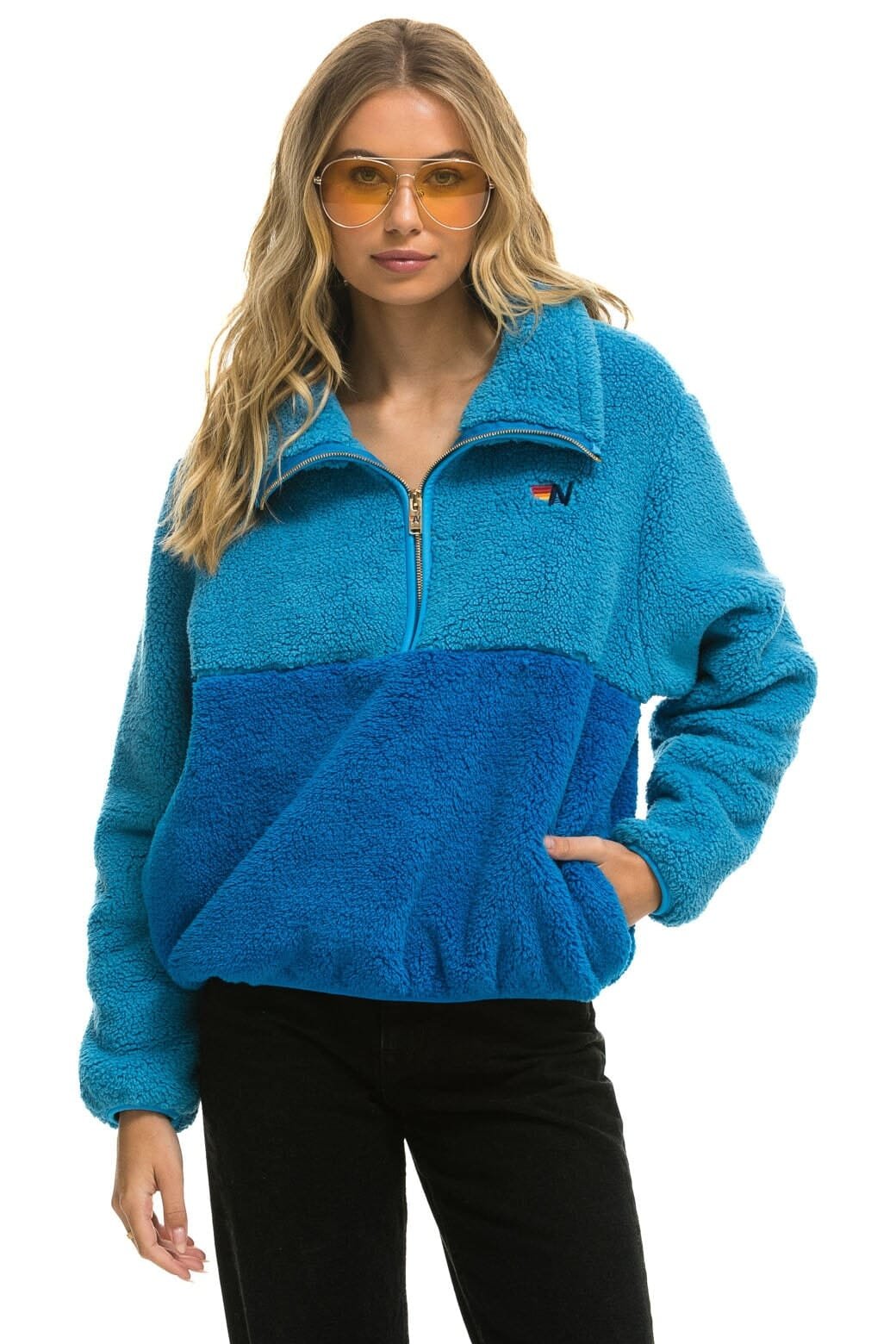 TEDDY APRES HALF ZIP COLOR BLOCK JACKET - OCEAN - 图片 4